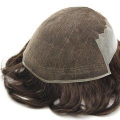 Q6 Style | French Lace Men's Hairpiece with PU Back and Sides Easy Wear Breathable Lace Men's Human Hair| Perfect Combination