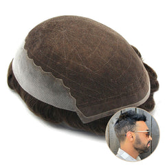 NEW-Q6 | French Lace Base With PU Banded Easy Wear Breathable Lace Men's Human Hair Toupee |Top-quality Lace Base