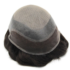 DLH-1|Diamond Lace Base Injected Thin Skin Men’s Hairpiece Attached with French Lace Front | Natural hairline