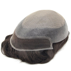 DLH-1|Diamond Lace Base Injected Thin Skin Men’s Hairpiece Attached with French Lace Front | Natural hairline