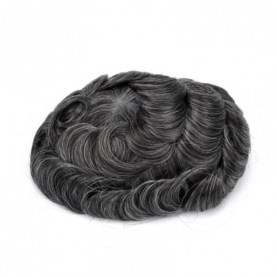 FSV-10 | Toupee per capelli con anello a V in pelle intera per uomo, pelle sottile 0,10 mm | Linea sottile ondulata Sistema di capelli più resistente
