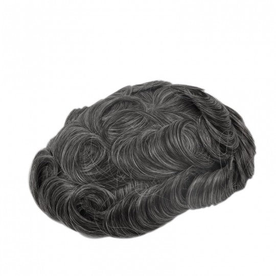FSV-10 |Vollhaut-Haar-Toupet mit V-Schleife für Männer 0,10 mm dünne Haut | Welliger Haaransatz Haltbarstes Haarsystem
