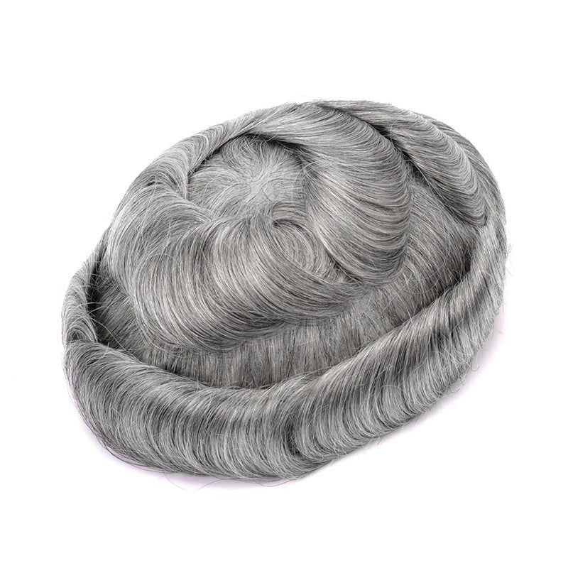 FSV-10 | Toupee per capelli con anello a V in pelle intera per uomo, pelle sottile 0,10 mm | Linea sottile ondulata Sistema di capelli più resistente