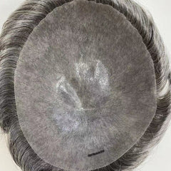 FSV-G | Posticci con anello a V in pelle intera | # 1B con il 65% -100% di capelli umani grigi | Sostituisci Hiar sintetico