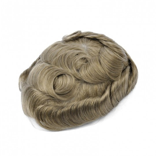 FSV-10 | Toupee per capelli con anello a V in pelle intera per uomo, pelle sottile 0,10 mm | Linea sottile ondulata Sistema di capelli più resistente