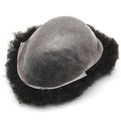 Afro-Freiheit| 4 mm Wave Afro Toupee Hair Unit Black Mens Curly System aus 100 % Echthaar