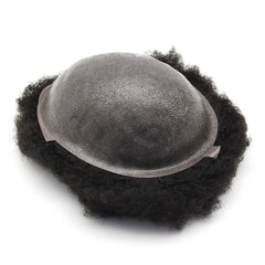 Afro-Libertad| 4mm Wave Afro Toupee Hair Unit Black Mens Rizado 100% sistema de cabello humano