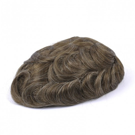 FSV-10 |Vollhaut-Haar-Toupet mit V-Schleife für Männer 0,10 mm dünne Haut | Welliger Haaransatz Haltbarstes Haarsystem