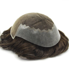 Q6-Stil | Herren-Haarteil aus französischer Spitze mit PU-Rücken und -Seiten, leicht zu tragen, atmungsaktives Echthaar für Herren| Perfekte Kombination