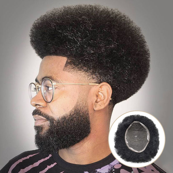 Afroamerikanisches Haarsystem mit Schweizer Spitze für schwarze Männer | 4mm Herren-Haarteile mit Spitzenfront Meistverkauft in Nordamerika | Die bequemste Basis