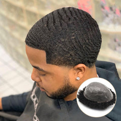 Full Skin Afro American Mens Hair System Best Selling in North America African 100% Human Hair  For Black Men  | Easy Shaving