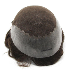 NUOVO-Q6 | Base in pizzo francese con toupet per capelli umani in pizzo traspirante facile da indossare con fascia in PU | Base in pizzo di alta qualità
