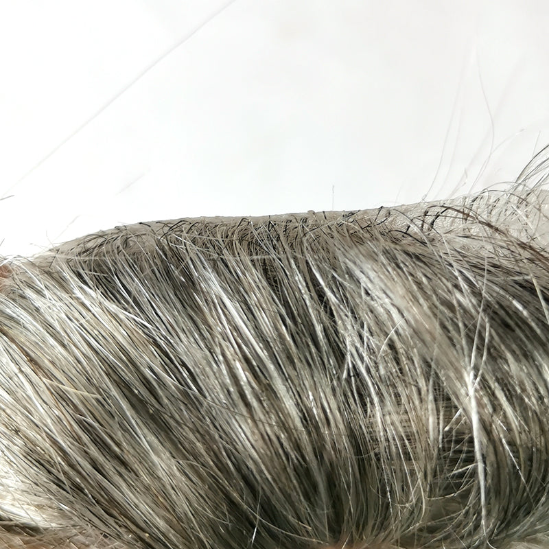 FSV-G | Postizos con bucle en V de piel completa | #1B con65%-100% cabello humano gris | Reemplace Hiar Sintético