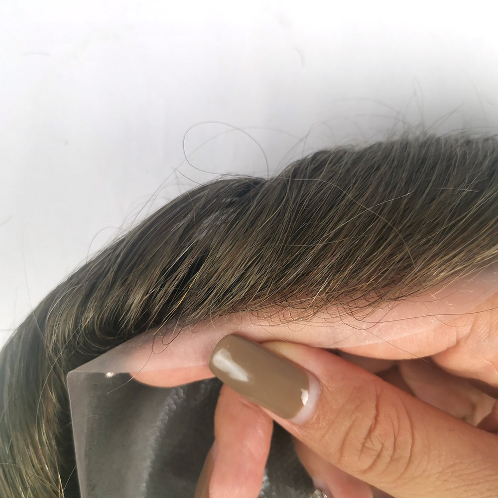 FSV-08 |Sistema de reemplazo de cabello con bucle en V de piel completa para hombres | base de 0,08-0,10 mm | Durable