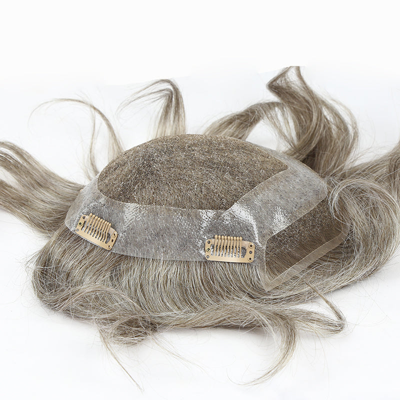 Liberty-C | Customized products | Hair Patch Clip System with French Lace Front and Lace Top with Thin Skin Hair System