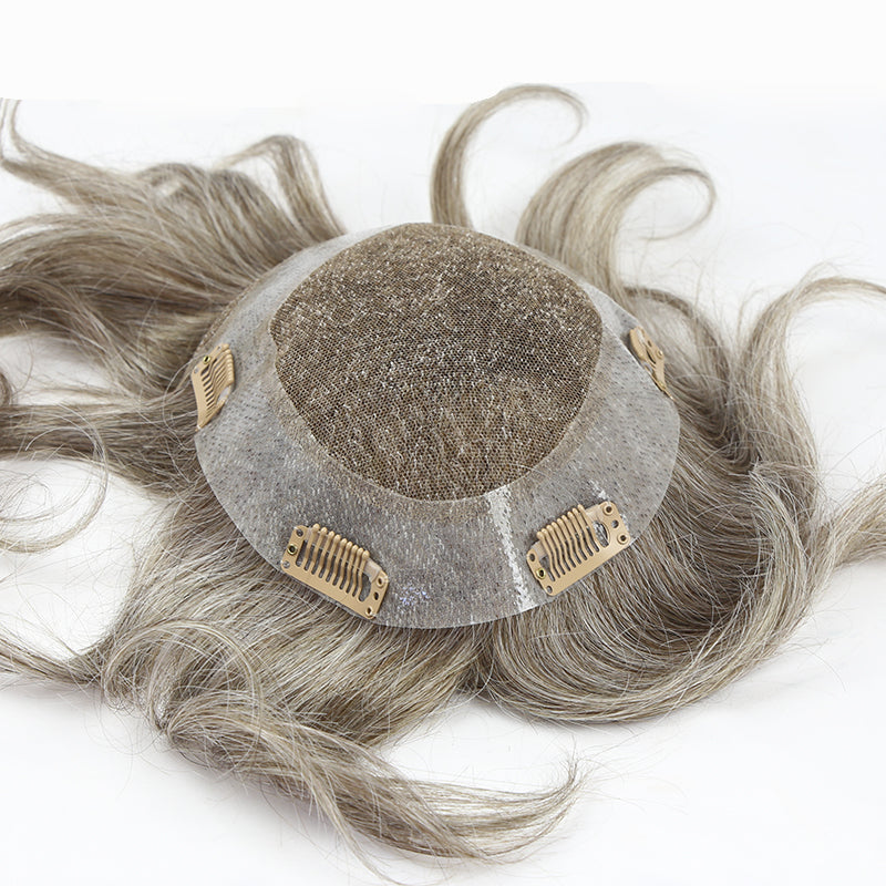 Liberty-C | Customized products | Hair Patch Clip System with French Lace Front and Lace Top with Thin Skin Hair System