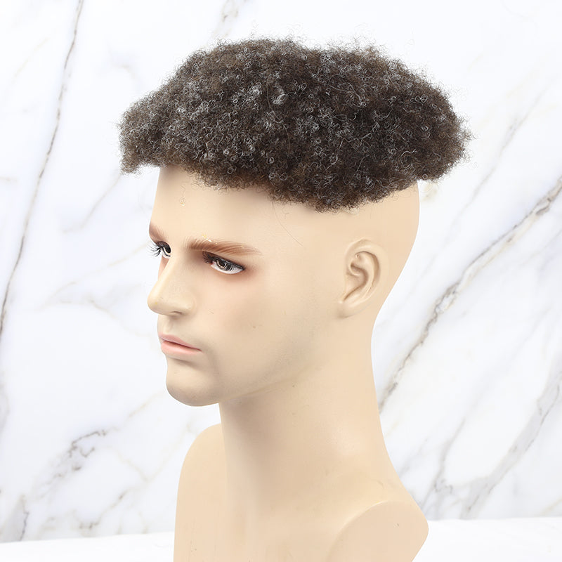 AFR-Q6 | Customized products | French Lace with PU back and side Afro American Hair System For Black men