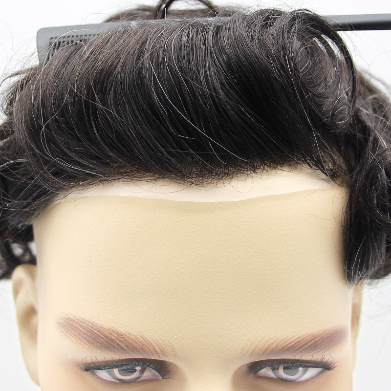 FSK-04 | Split-Knoten mit V-Looped Full Skin Men's Hair Systems | 0,04 mm Basis | Natürliches, dünnes, leicht zu tragendes Herren-Toupet