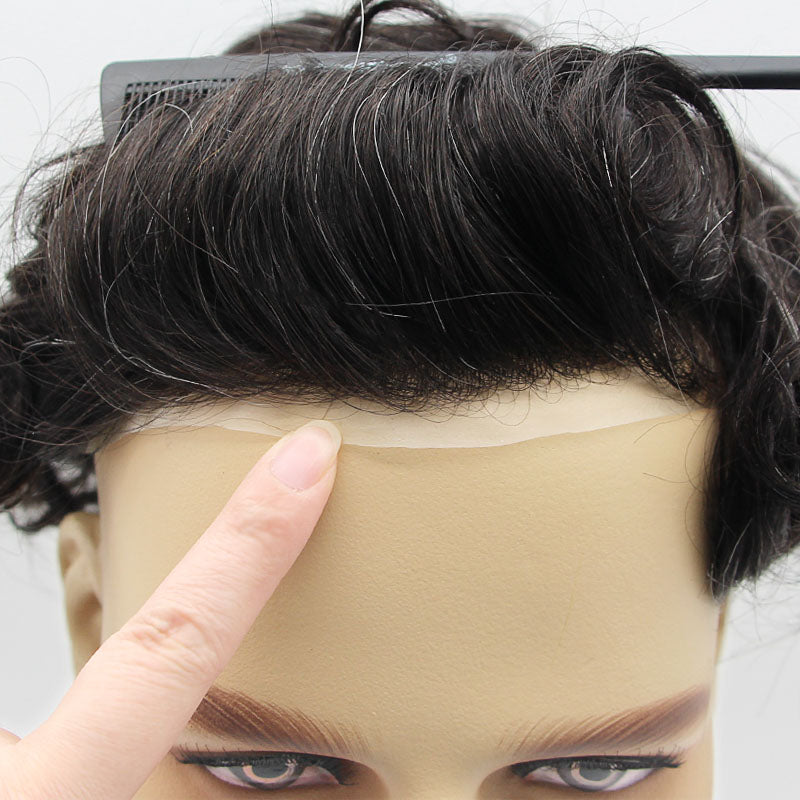 FSV-08 |Vollhaut-Haarersatzsystem mit V-Schlaufe für Männer | 0,08-0,10 mm Basis | Dauerhaft